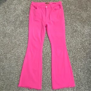 Judy Blue Jeans Women’s 15/32 Pink Garment Dyed Flared Bell Bottom Raw Hems